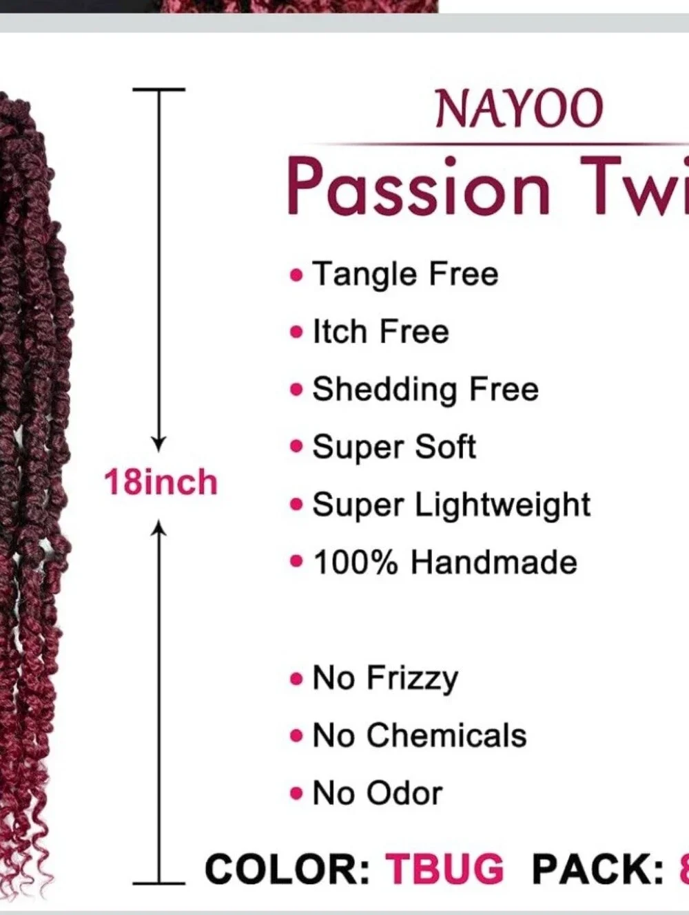 NWT Passion Twist Hair - 8 Packs 18 Inch Passion Twist Crochet Hair For Women